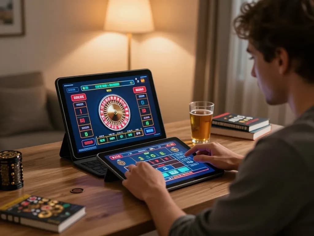 Engaging in online gaming at LC88 with a live dealer setup while analyzing strategies.