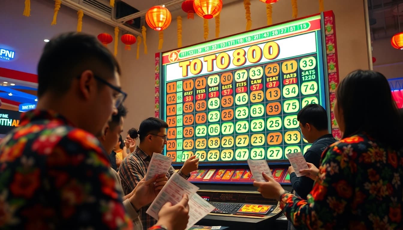 Toto togel game dengan pemain bersemangat dan papan permainan yang berwarna-warni.