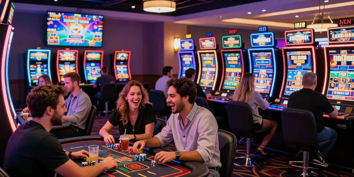 joueurs profitant du casino en ligne argent réel avec des lumières vives et des jeux