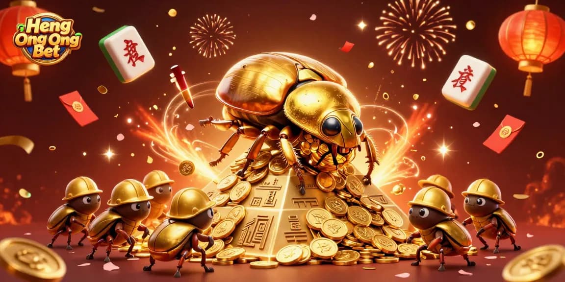 Experience Heng Ong Bet's vibrant gaming atmosphere with a dynamic 3D casino illustration.