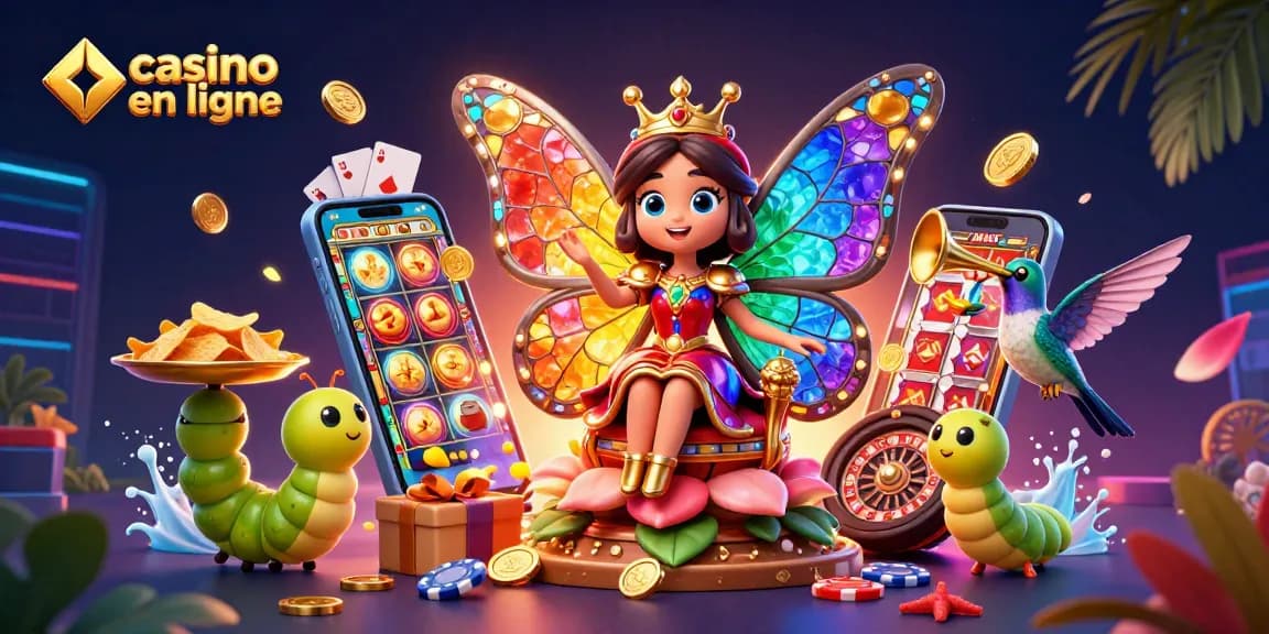 Jouer à casino en ligne avec des éléments de jeu colorés dans un univers vibrant