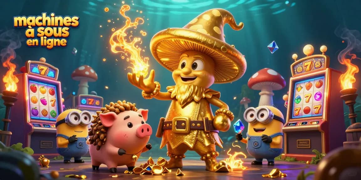Jouez aux machines à sous en ligne avec un wizard doré et des symboles de jackpot éclatants.