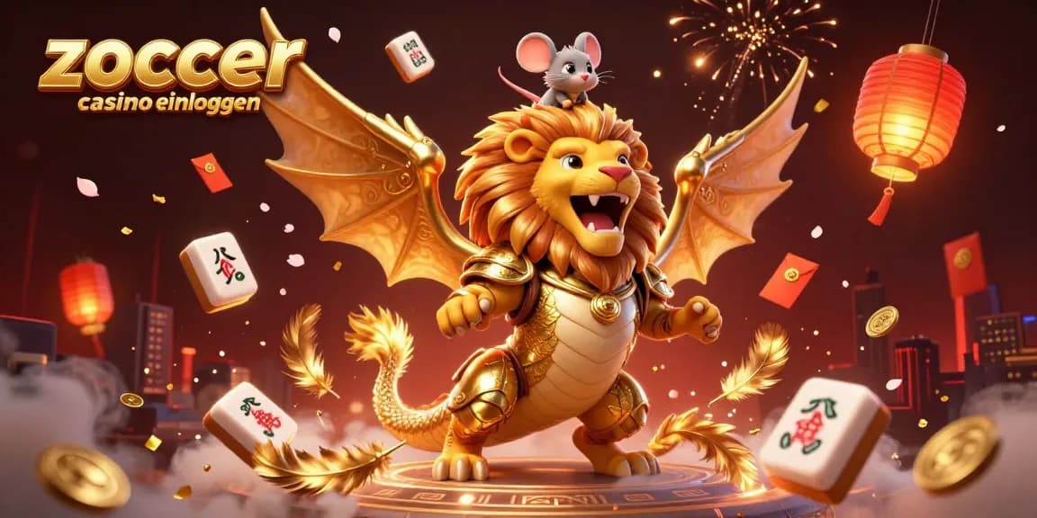 Zoccer casino einloggen captures a dynamic gaming scene with chimera and mouse jockey amidst festive casino elements.
