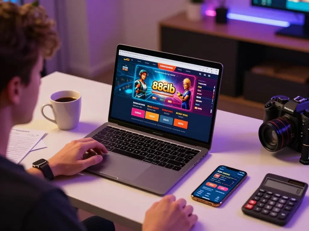 A player engaging with the 88clb casino interface on a laptop, showcasing the immersive online betting experience.