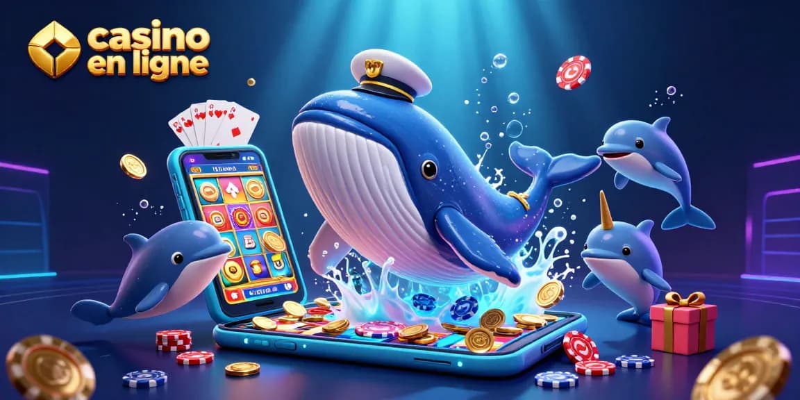 Accédez à l'univers du casino en ligne avec des créatures marines s'amusant avec des jetons de poker.