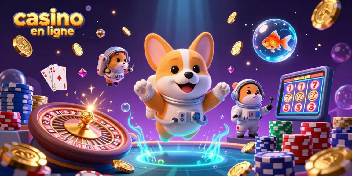 Casino en ligne : un corgi astronaute flottant dans un casino spatial vibrant et dynamique.