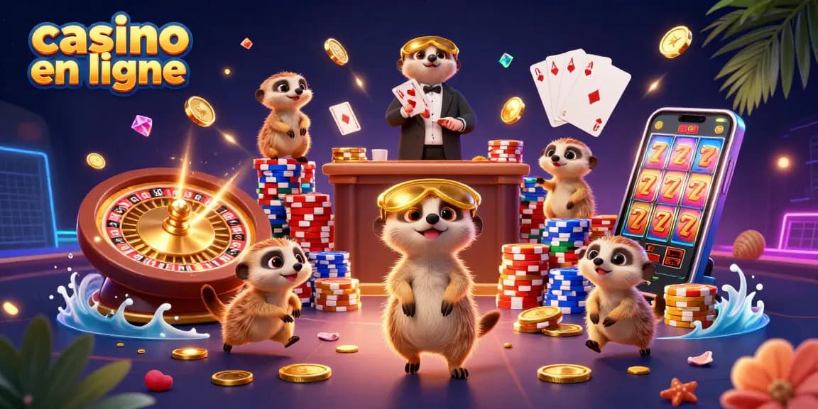 Casino en ligne : Suricates gérant une opération de casino dynamique avec des éléments ludiques.
