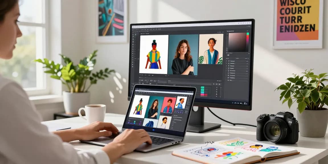 Using the free AI detector tool to analyze images in a creative workspace.