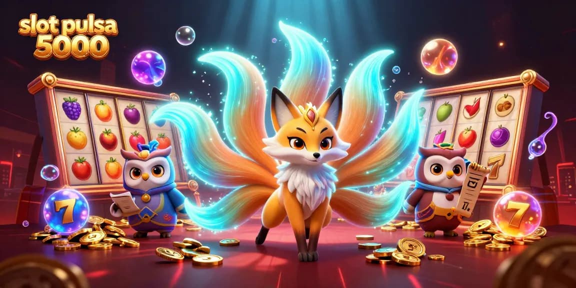Permainan seru slot pulsa 5000 dengan simbol buah dan jackpot mengelilingi karakter mitologi.