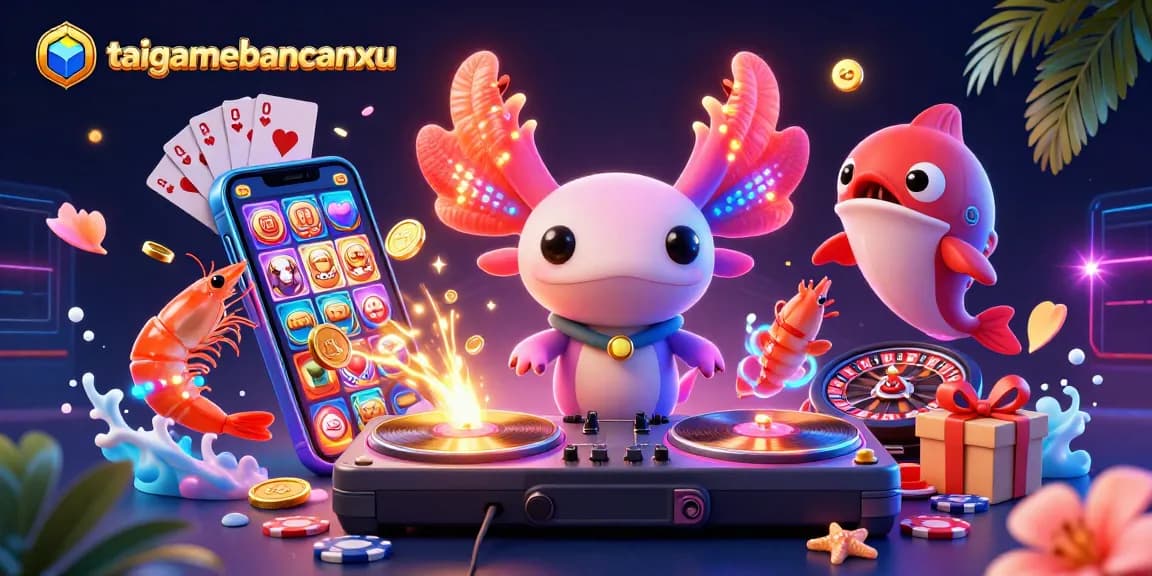 Engage with taigamebancaanxu at a vibrant underwater casino party with animated characters and gaming elements.