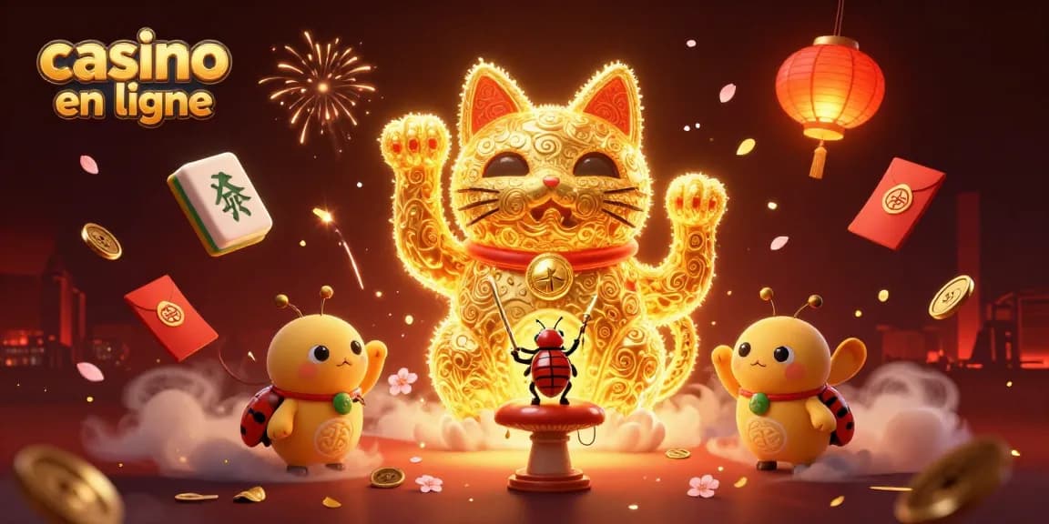 Venez jouer au casino en ligne avec notre illustration captivante d'un chat porte-bonheur en feuillage.