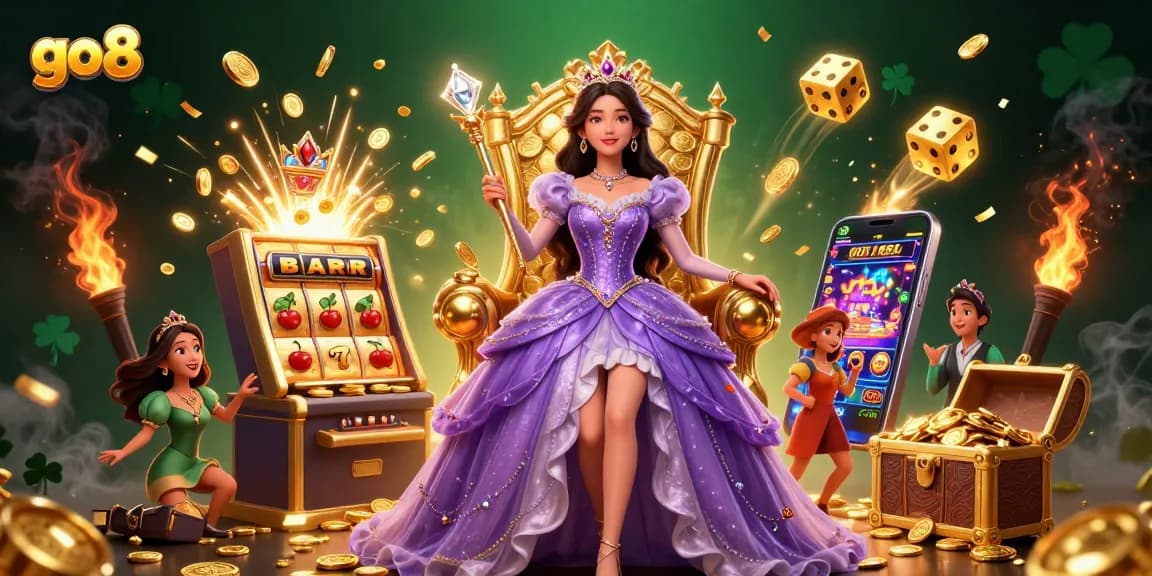 Experience thrilling jackpots and royal rewards with go8's captivating casino illustration.