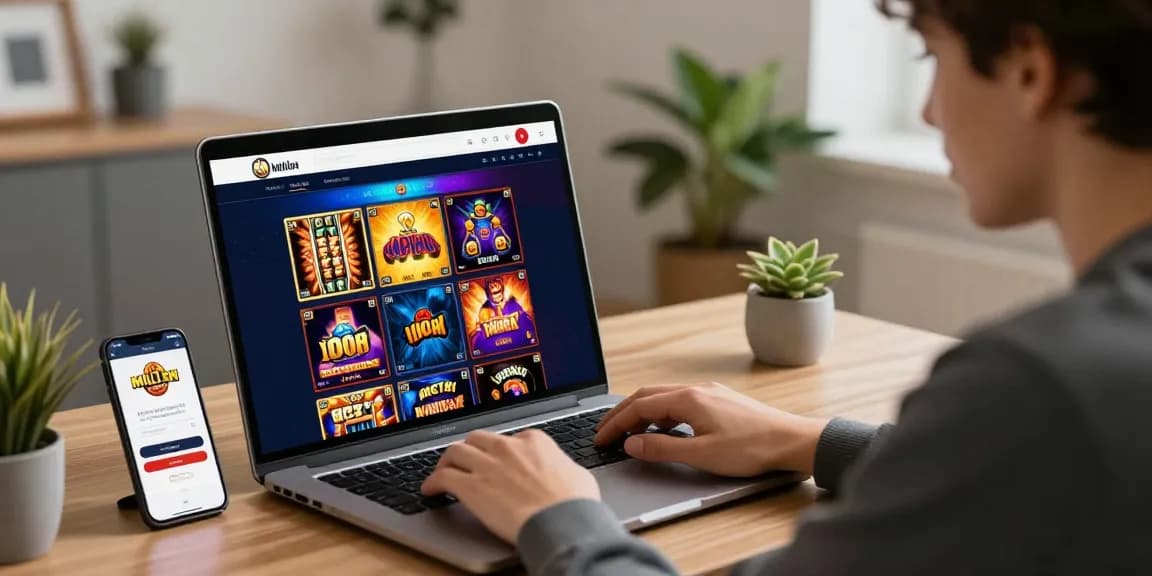 Effortless million casino login process on a laptop with vibrant game graphics.