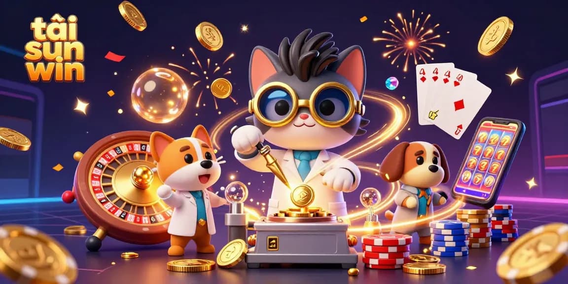 Enjoy thrilling action with tải sun win as gold coins and jackpots surround playful characters in a vibrant casino