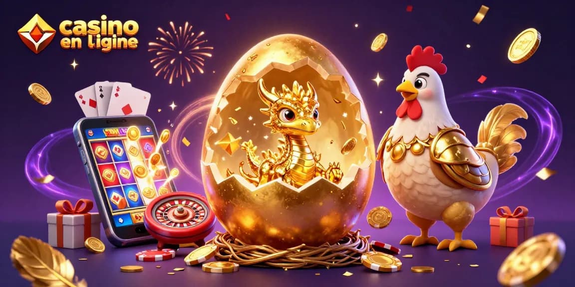 Découvrez des jeux captivants dans un casino en ligne animé par un dragon doré et des jetons de poker.
