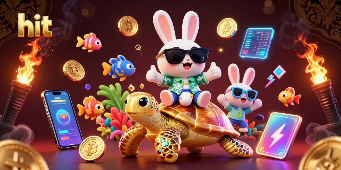 Hit a jackpot with the adorable lucky rabbit and golden sea turtle in this vibrant casino scene.