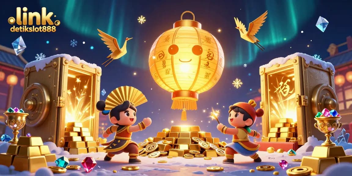 Putar slot gacor di link detikslot888 sambil dikelilingi simbol keberuntungan emas.