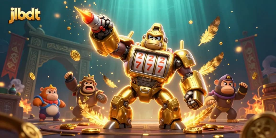 Experience exhilarating jackpots with jlbdt as a golden gorilla mech unleashes slot machine magic.