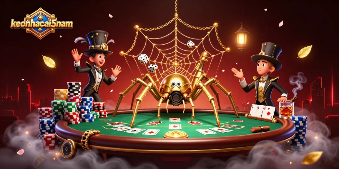 Experience thrilling gaming action with keonhacai5nam, showcasing detailed steampunk characters and poker elements.