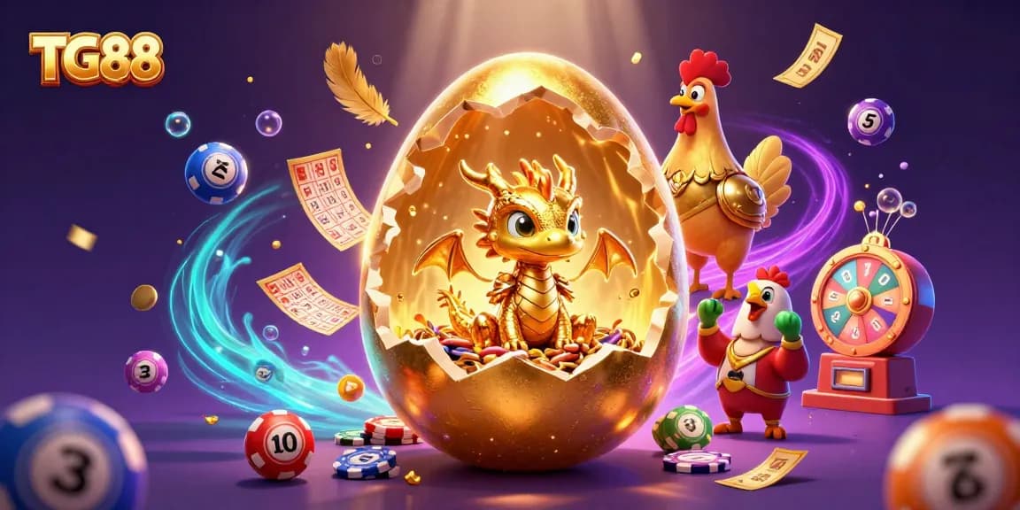 Experience thrilling winnings at TG88 with a majestic dragon guarding golden poker chips amid vibrant gaming elements.
