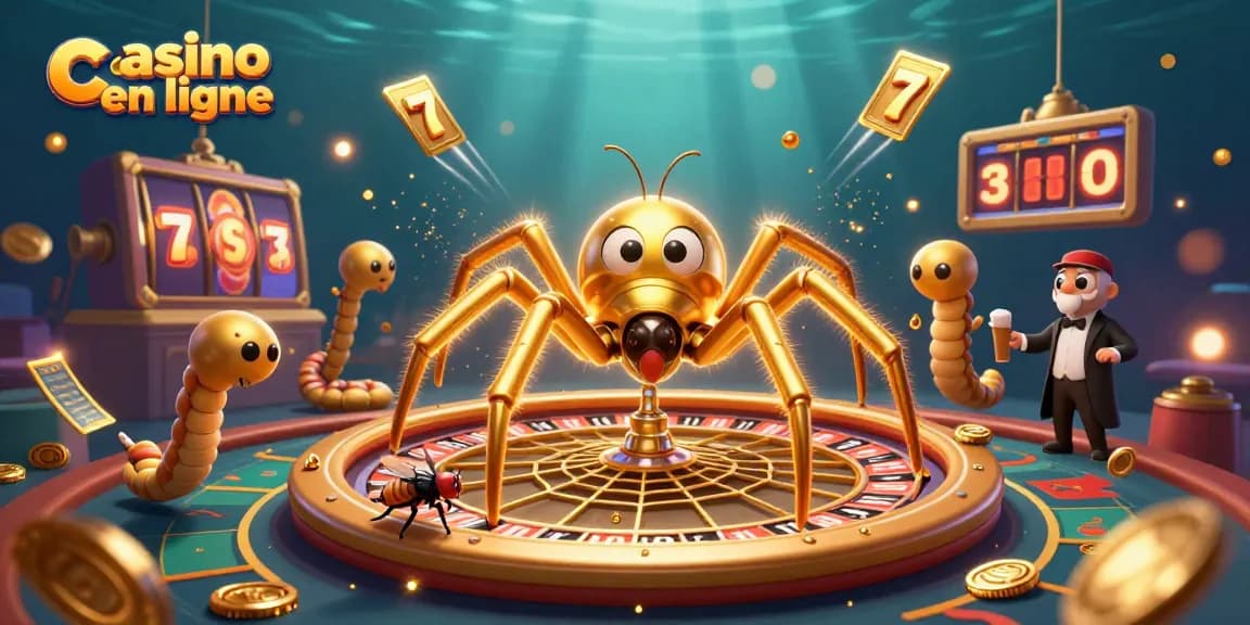 Jouez au casino en ligne avec notre araignée dorée qui tisse une toile de roulette captivante.
