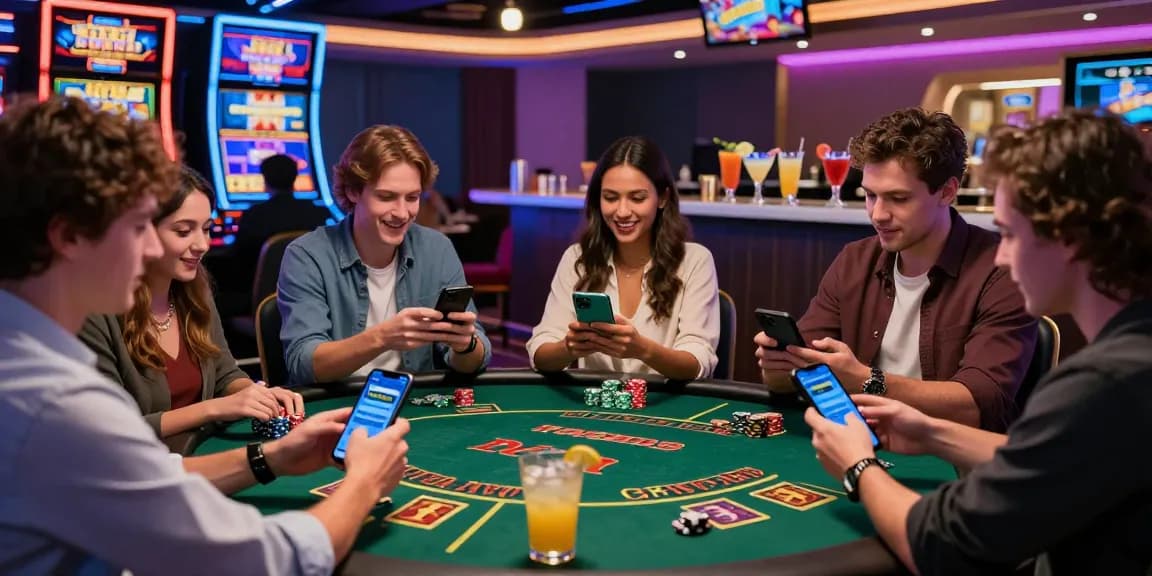 Spieler genießen Spiele in einem Paysafe Card Casino und zeigen eine lebhafte Atmosphäre und Aufregung.