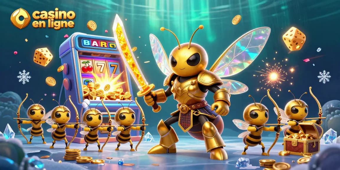 Découvrez une scène vibrante de jeu de casino en ligne avec un frelon géant et beaucoup d'or.