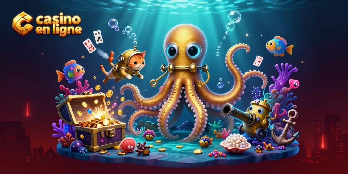 Profitez de jeux de casino en ligne avec un kraken, un chat plongeur et des poissons lumineux.