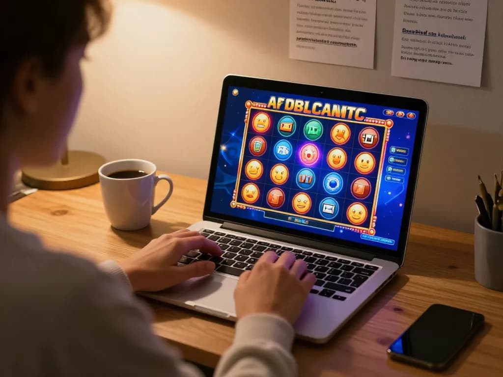 Player engaging with slot game on dn88 online casino platform in cozy home environment.