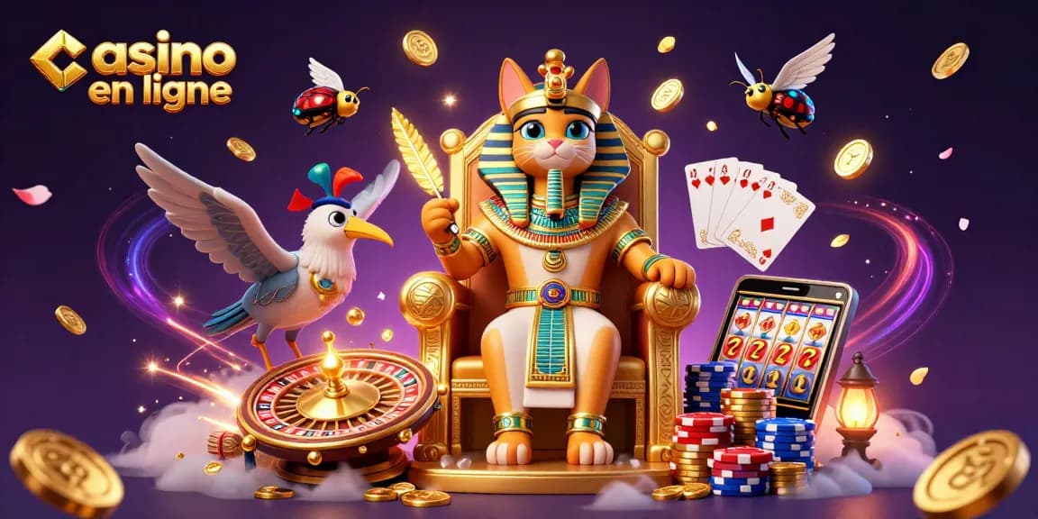 Découvrez le jeu captivant au casino en ligne avec un chat pharaon égyptien et des éléments de jeu.