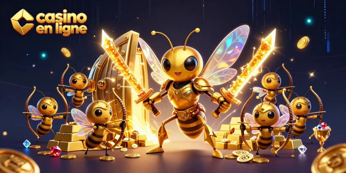 Jouez à casino en ligne avec un hornet en armure samouraï entouré de richesses dorées