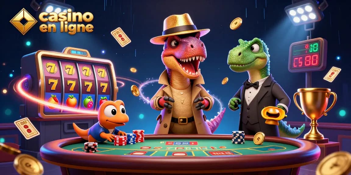 Le casino en ligne attire des joueurs avec une scène dynamique de dinosaures à une table de blackjack.