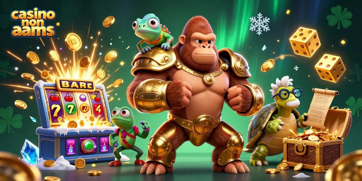 Divertiti nei casinò non AAMS con questo gorilla re e i suoi compagni in un'illustrazione vivace.