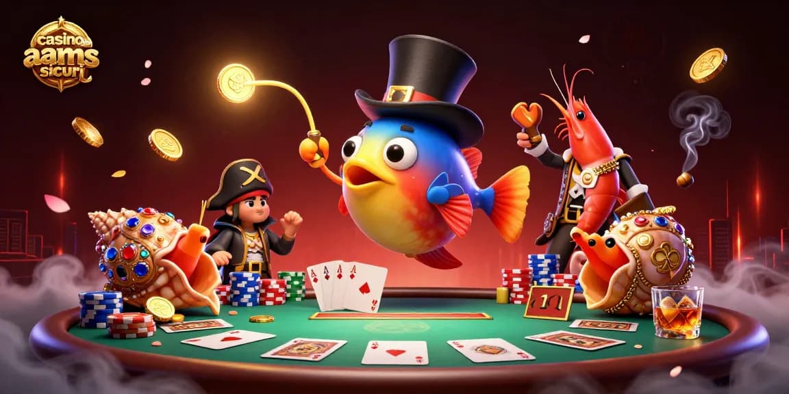 Esplora i casinò non AAMS sicuri con personaggi allegri che giocano a poker tra tesori scintillanti.