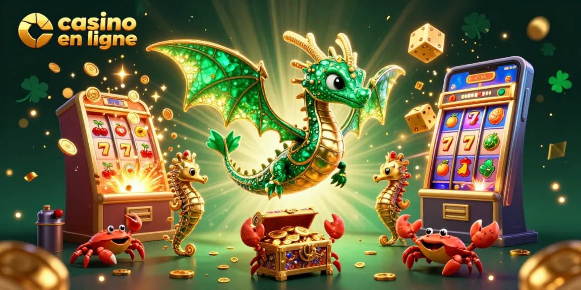 Casino en ligne : plongez dans un monde illustré de gains avec un dragon et des machines à sous.