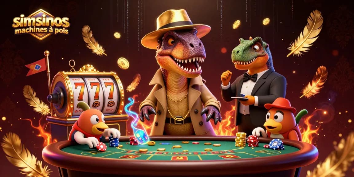 Découvrez les machines à sous Simsinos avec des personnages dynamiques dans un casino animé.