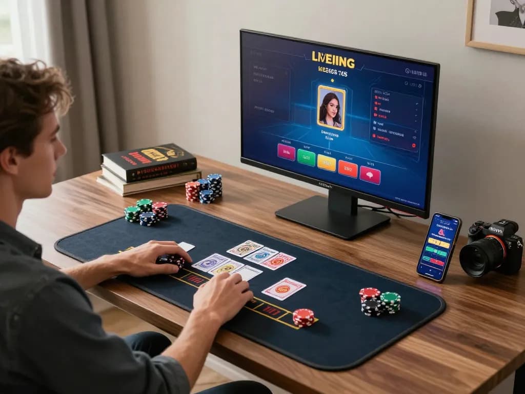 The person strategically placing bets on 3win's online gaming platform while playing live dealer games.