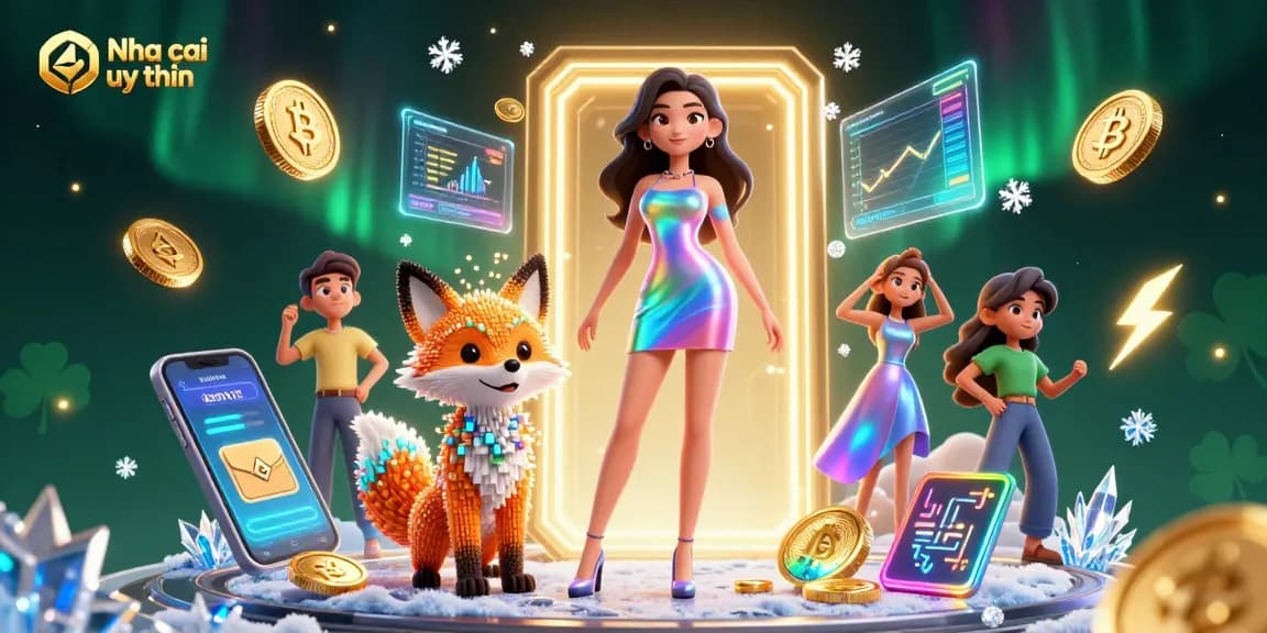 Engage in thrilling gameplay with Nha cai uy tin as vibrant characters shine amidst glowing coins and pixelated elements.