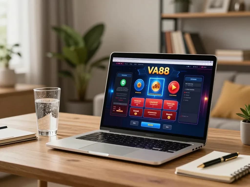 Engaging online gaming session on VA88, featuring a laptop display and strategic planning.