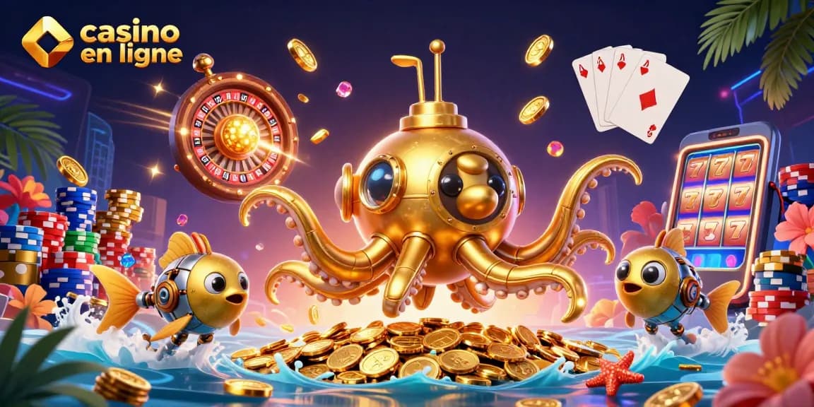 Jouer à des jeux captivants dans un casino en ligne avec un kraken sous-marin doré et de riches éléments de jeu.