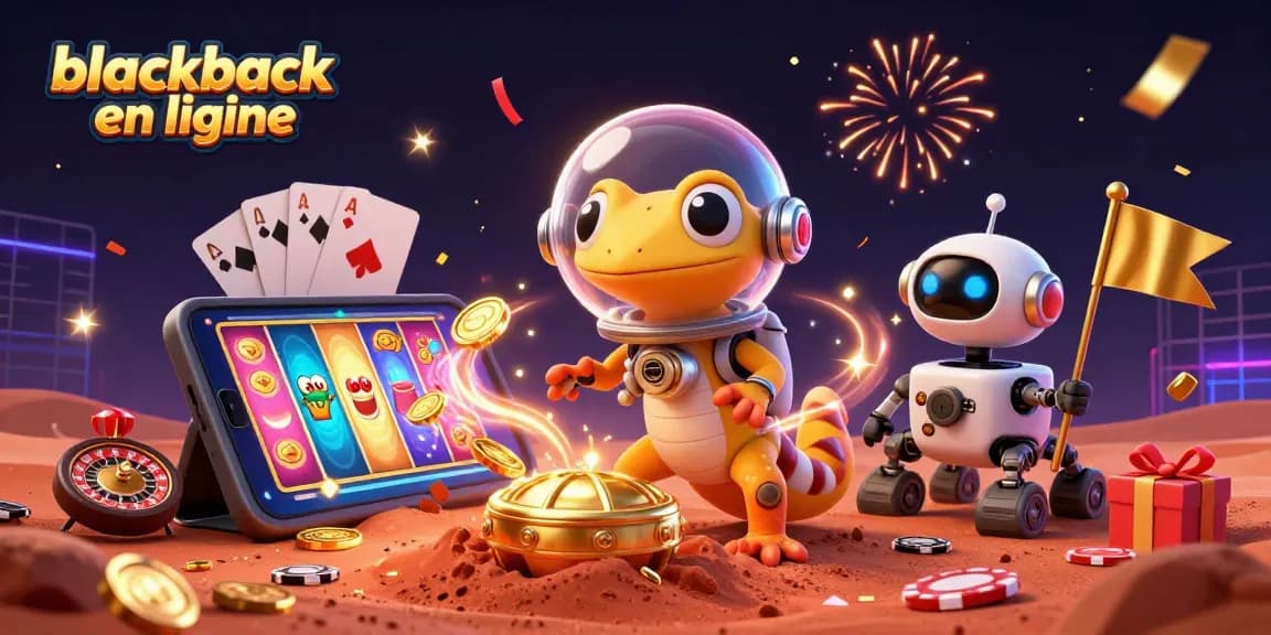 Jouer au blackjack en ligne dans un casino virtuel vibrant avec des éléments de jeu animés.