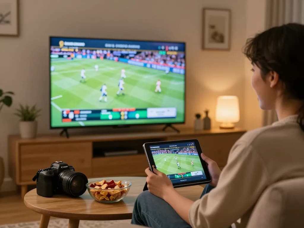Person using f8betz app on tablet for sports betting in a cozy living room