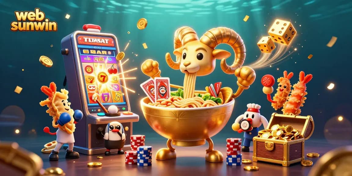 Engage with thrilling casino action at web sunwin, featuring a vibrant 3D scene filled with cards, chips, and exciting symbols.