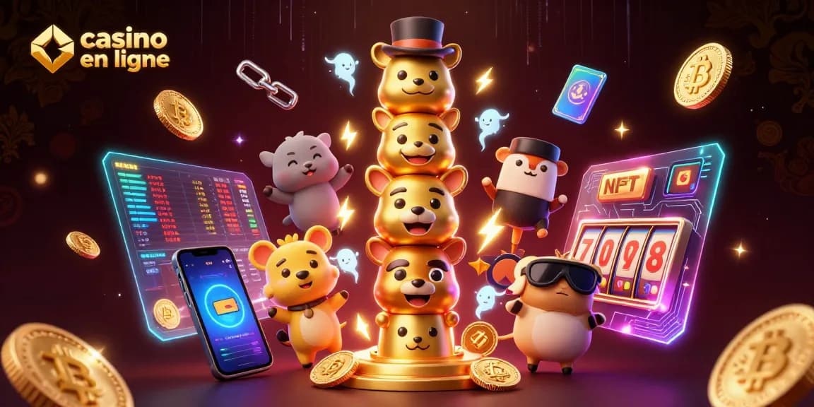 Jouer au casino en ligne avec une illustration dynamique d'un totem en or et des éléments de jeux animés.