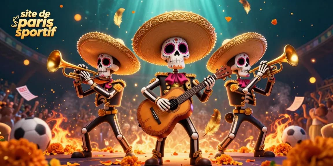 Venez découvrir le site de paris sportif avec une illustration animée d'un groupe de mariachi coloré.