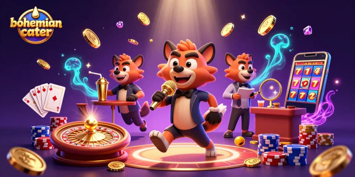 Engage in vibrant casino fun with bohemiancater's 3D cartoon hyena characters at their comedy club.