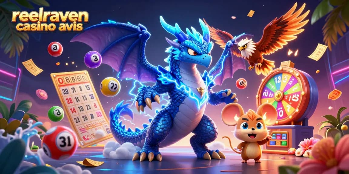 Reelraven Casino Avis zeigt spannende Aktivitäten mit bunten Lotto-Bällen und dynamischen Gewinnchancen.