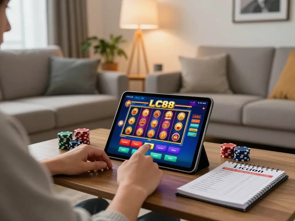 Player strategizing on LC88 app while enjoying a cozy home gaming experience