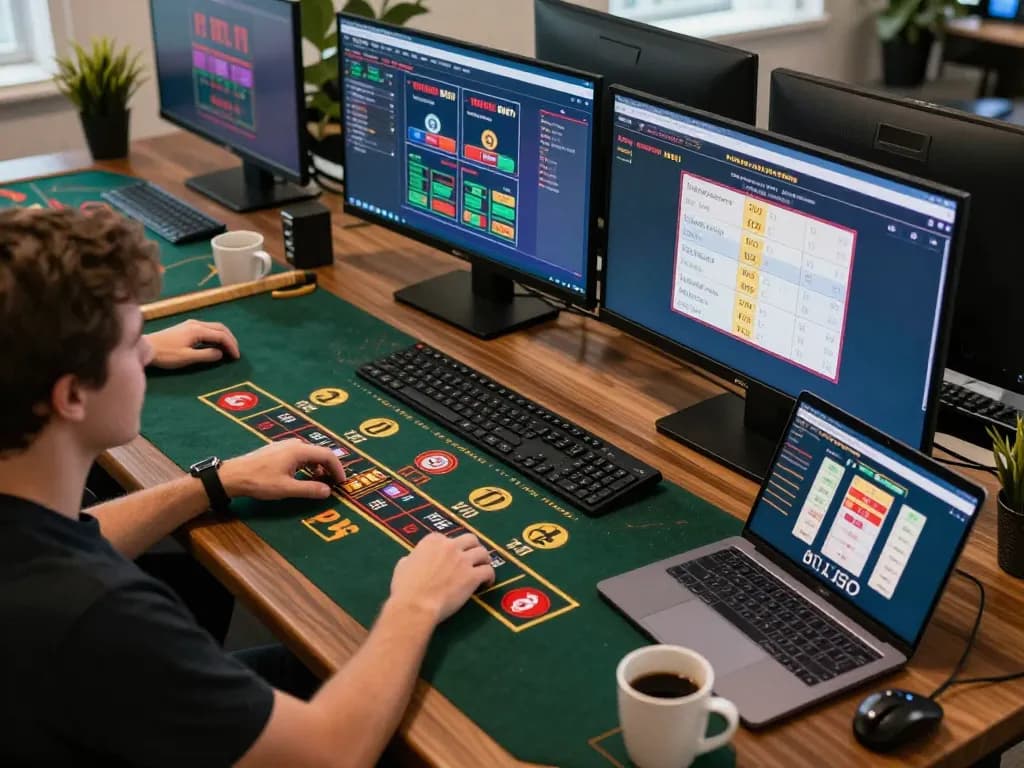 Engaging in online gambling at the best widget store, showcasing poker gameplay and strategic betting.