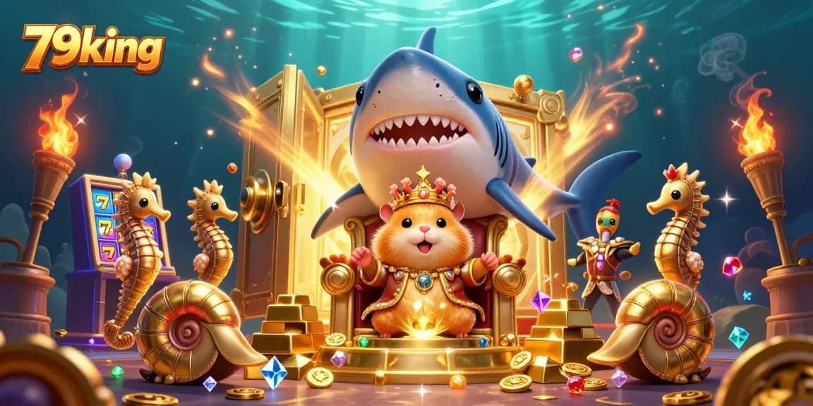 Watch the golden hamster king thrive amid the riches of 79king in this vibrant casino scene.